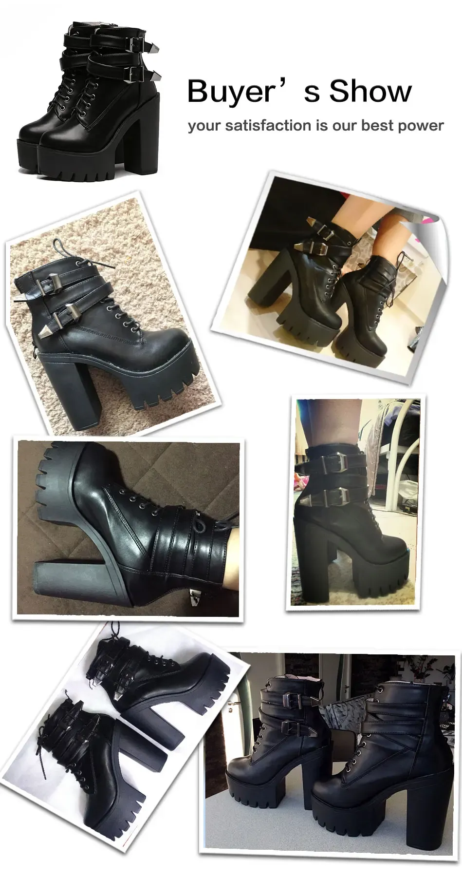 Bottines punk à plateforme noire Gdgydh à talon carré