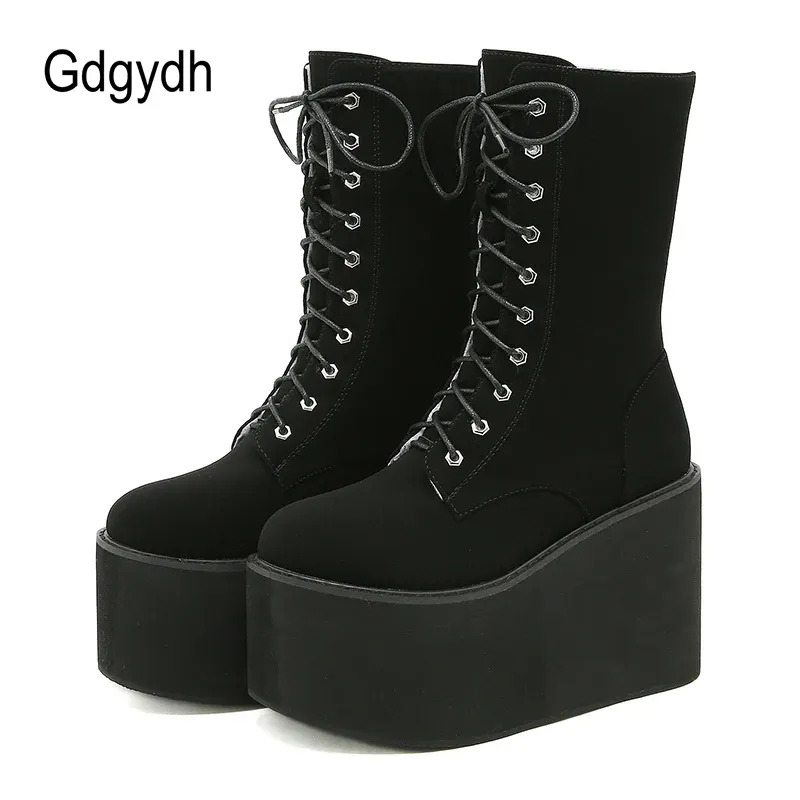 Bottes d’hiver punk à plateforme Gdgydh en fourrure