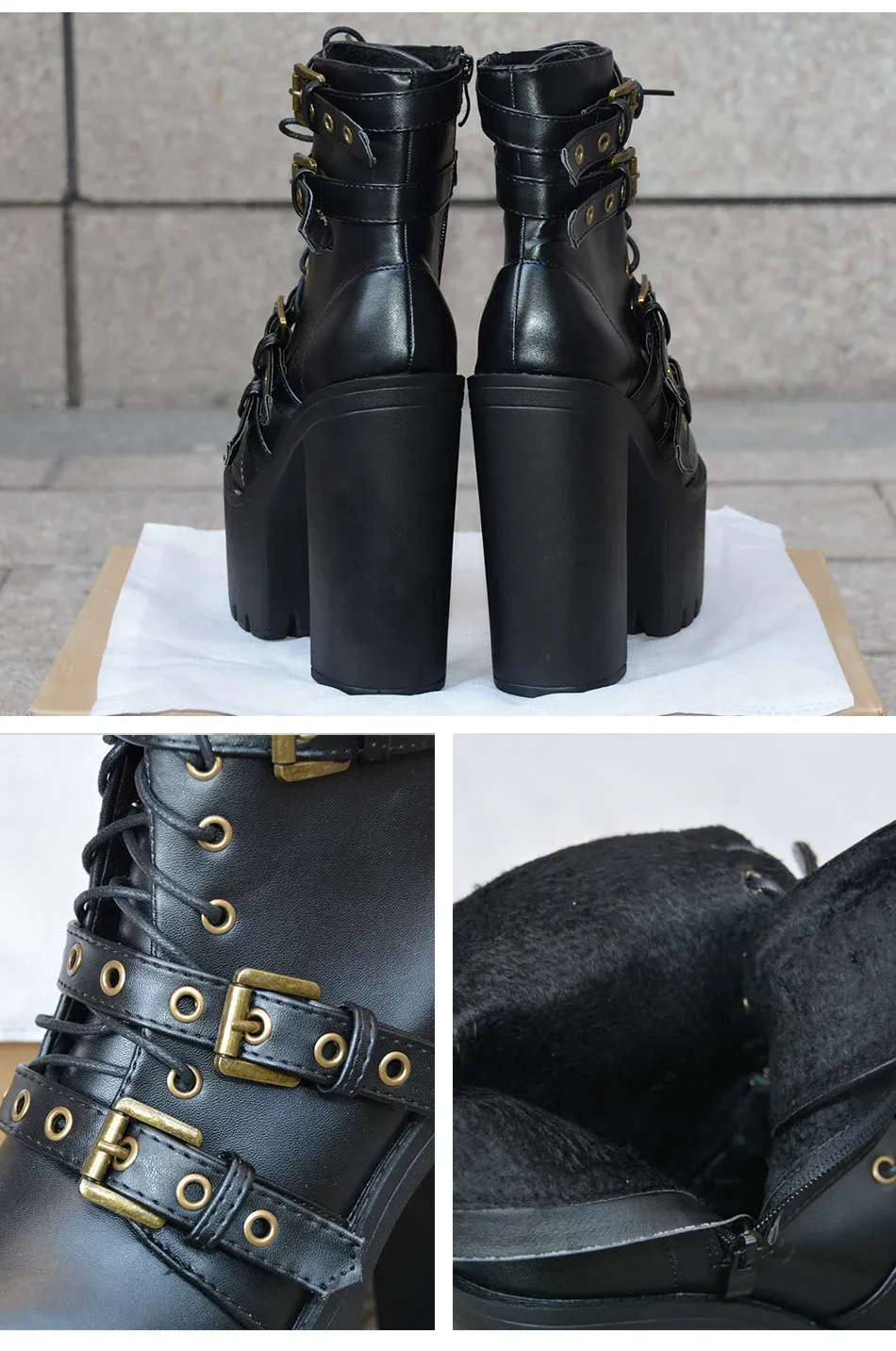 Bottines punk à rivets et plateforme Gdgydh