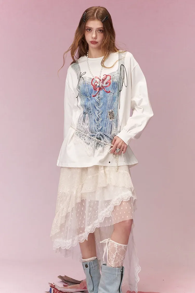 T-shirt trompe-l’œil ample à manches longues ELFSACK