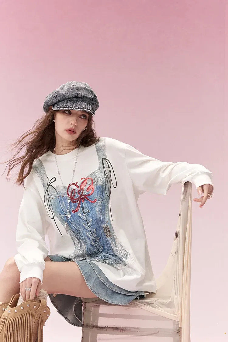 T-shirt trompe-l’œil ample à manches longues ELFSACK