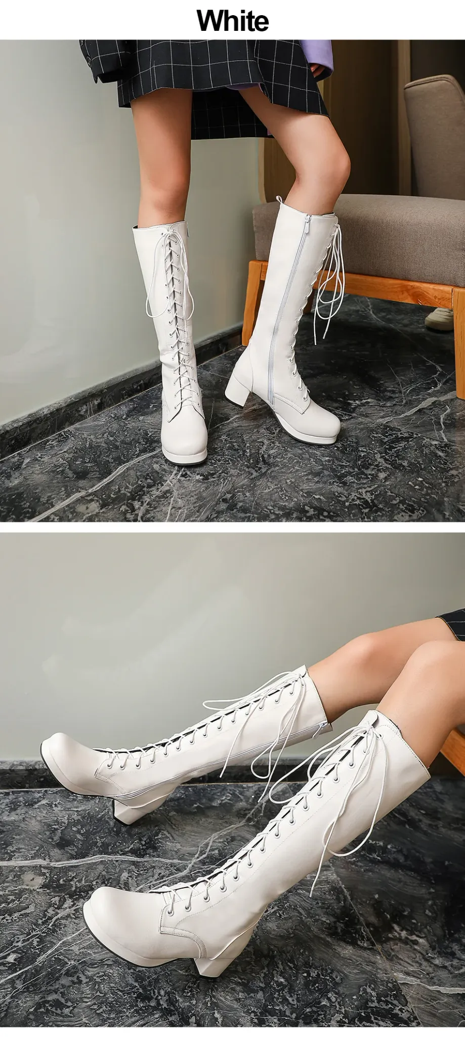 Bottes montantes lacées Gdgydh à talon carré bas pour femme