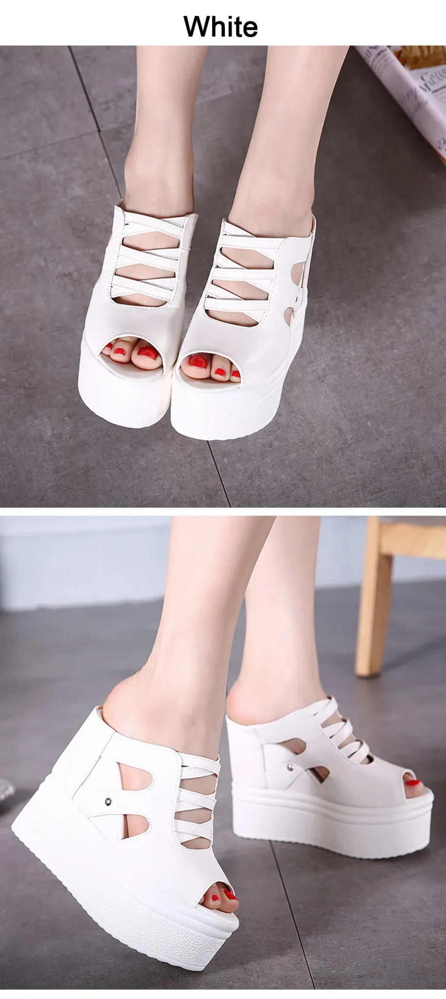 Sandales compensées noires en PU vegan à talon haut