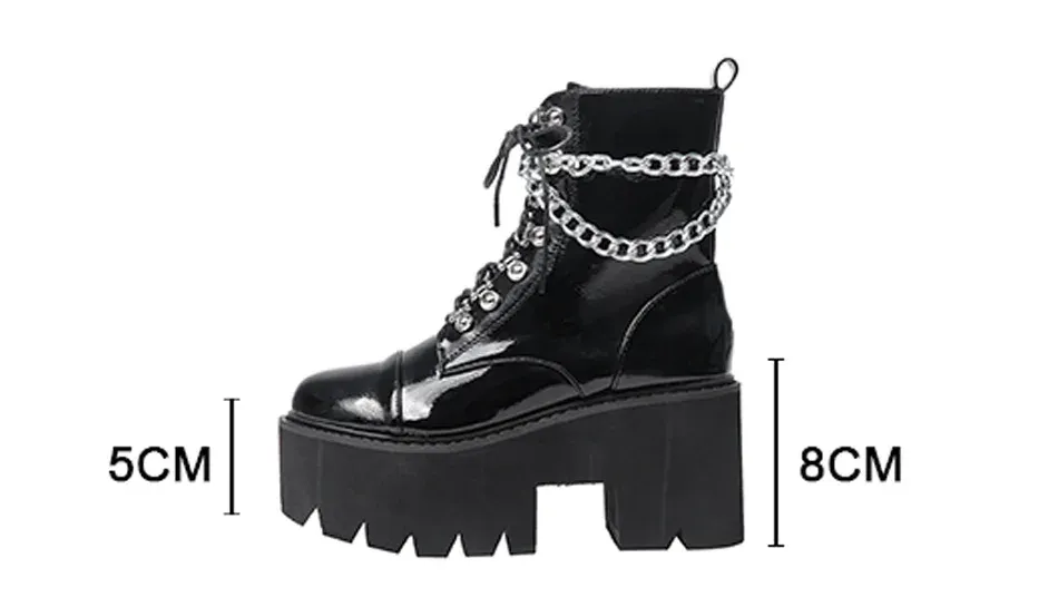 Bottes punk noires à chaîne et plateforme Gdgydh