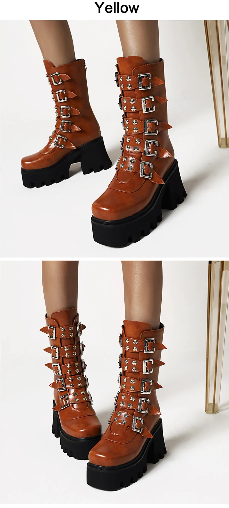 Bottes gothiques à plateforme Gdgydh pour femme, talon carré et zip militaire