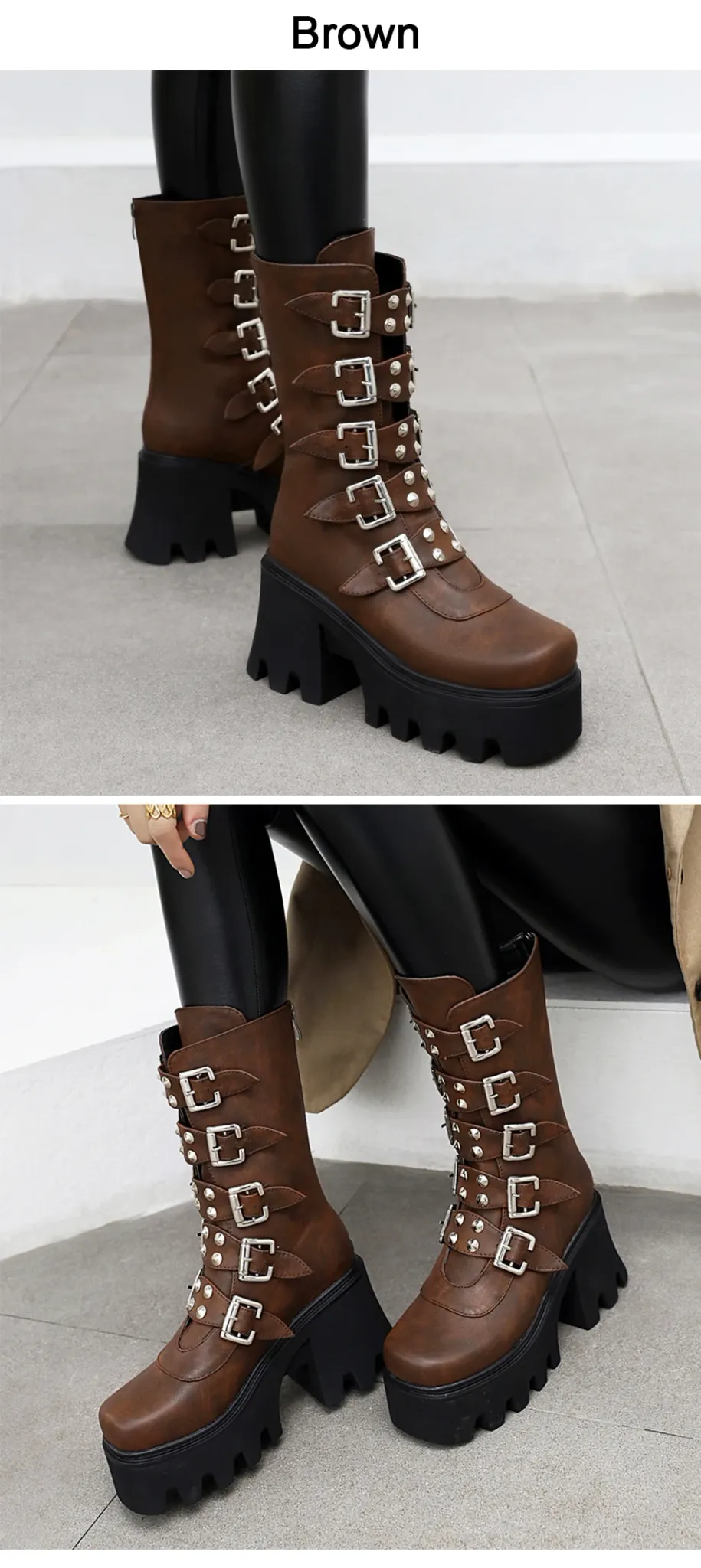 Bottes gothiques à plateforme Gdgydh pour femme, talon carré et zip militaire