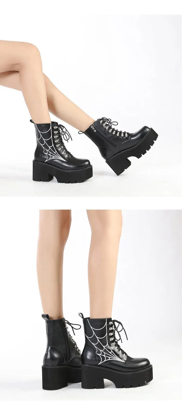 Bottes mi-mollet punk à rivets et plateforme Gdgydh