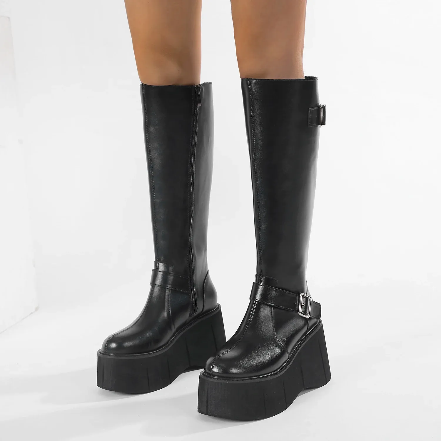 Bottes compensées hautes d’hiver Gdgydh à boucle