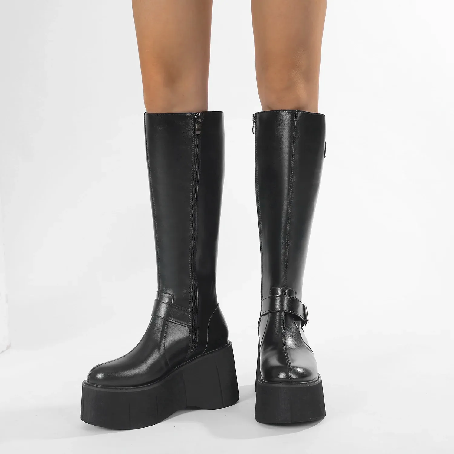 Bottes compensées hautes d’hiver Gdgydh à boucle