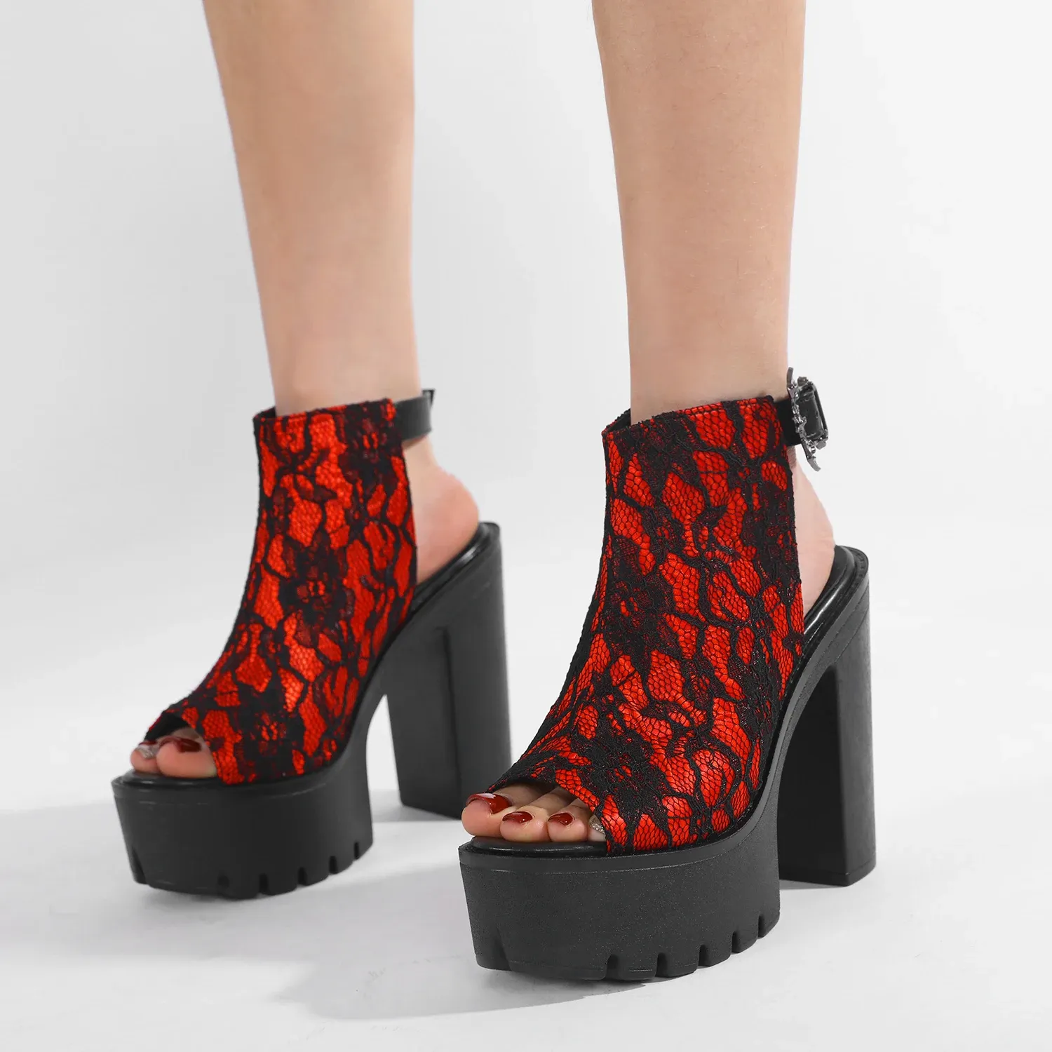 Sandales à plateforme en dentelle à bride cheville Gdgydh