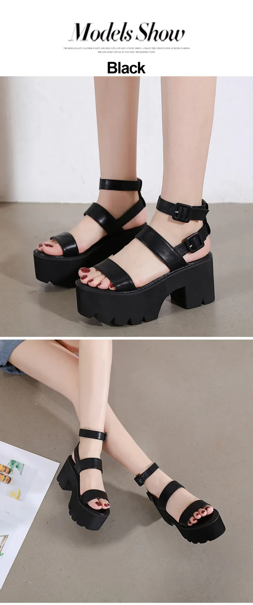 Sandales plateforme noires à talon carré Gdgydh