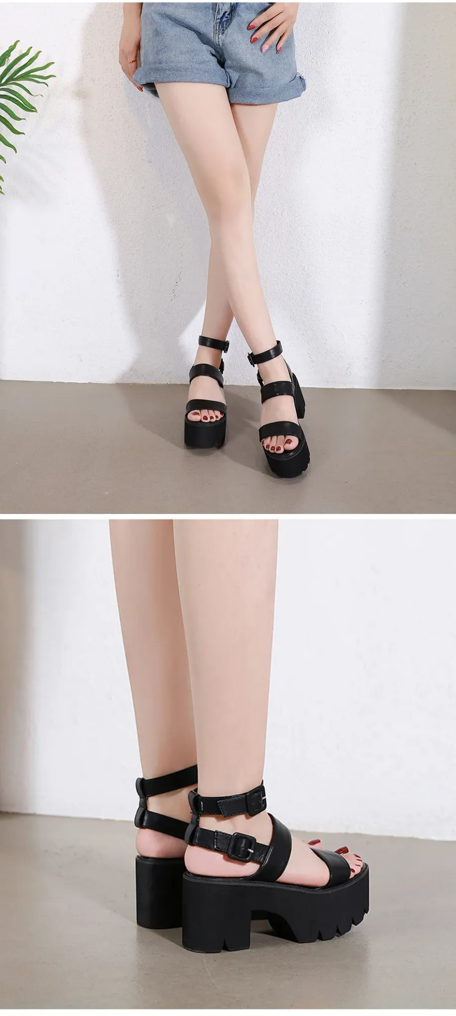 Sandales plateforme noires à talon carré Gdgydh