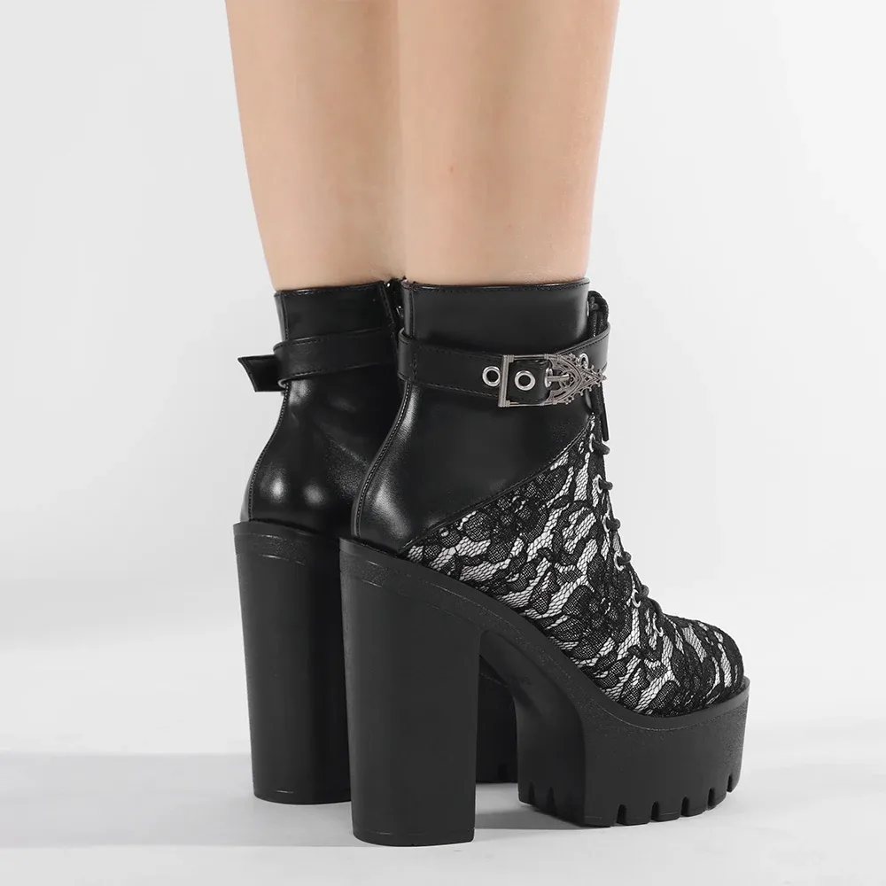 Bottines femme Gdgydh à plateforme, boucle et dentelle florale
