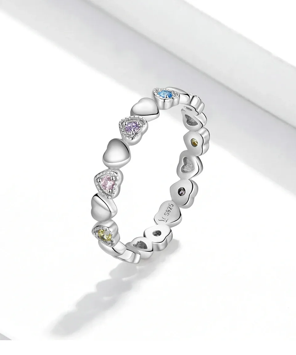 Bague cœur arc-en-ciel en argent 925 Bamoer