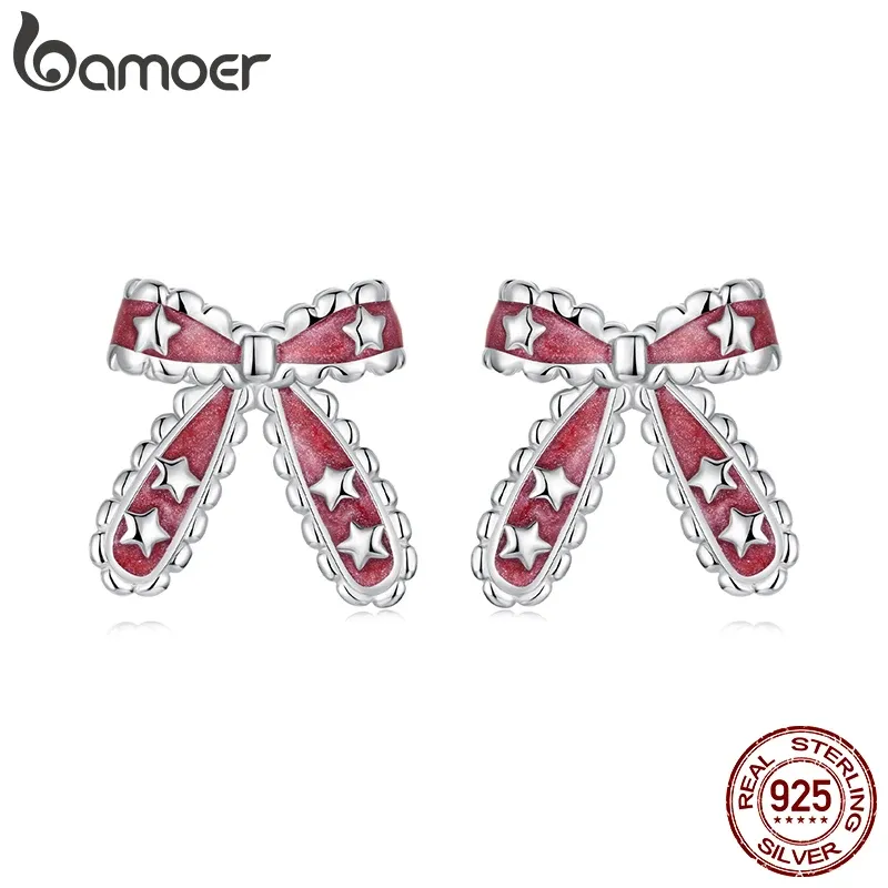 Boucles d’oreilles nœud rouge en argent 925 Bamoer
