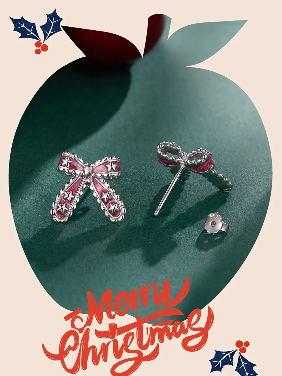 Boucles d’oreilles nœud rouge en argent 925 Bamoer