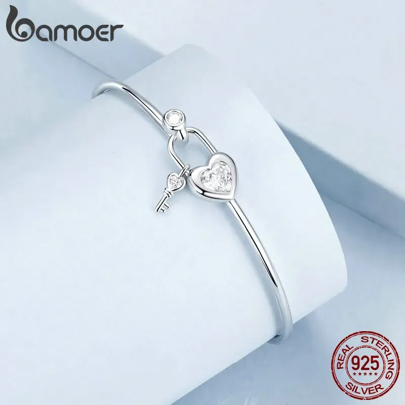 Bracelet chaîne en argent 925 avec fermoir cœur ajustable Bamoer