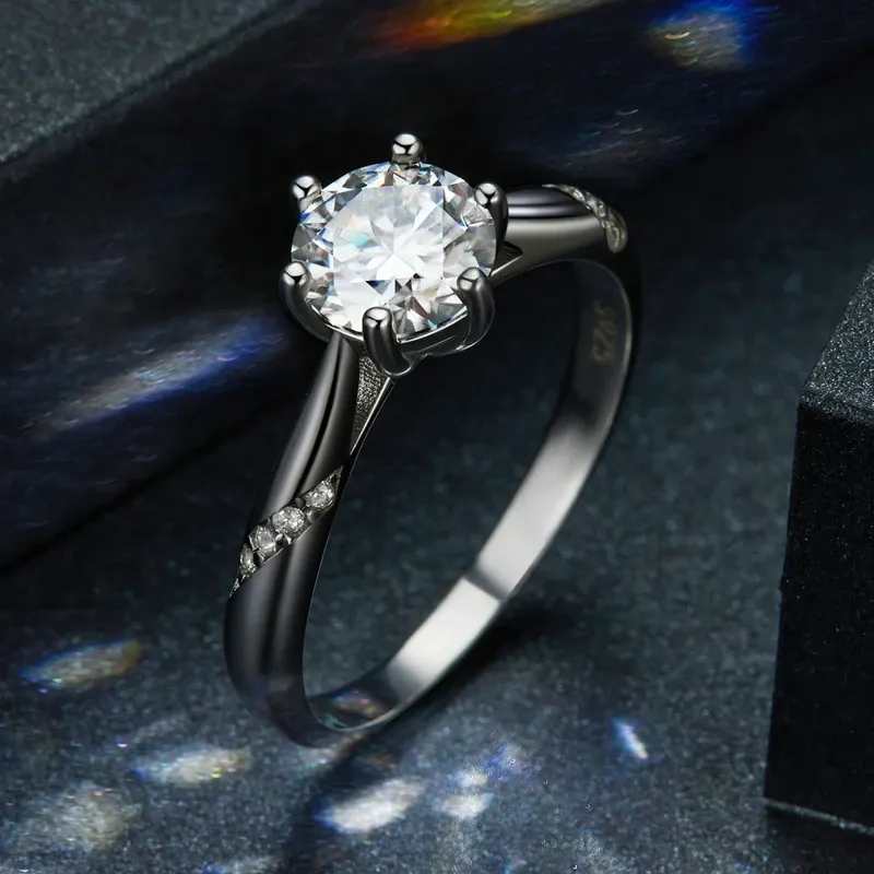 Bague Moissanite U 1 carat en argent 925 certifiée