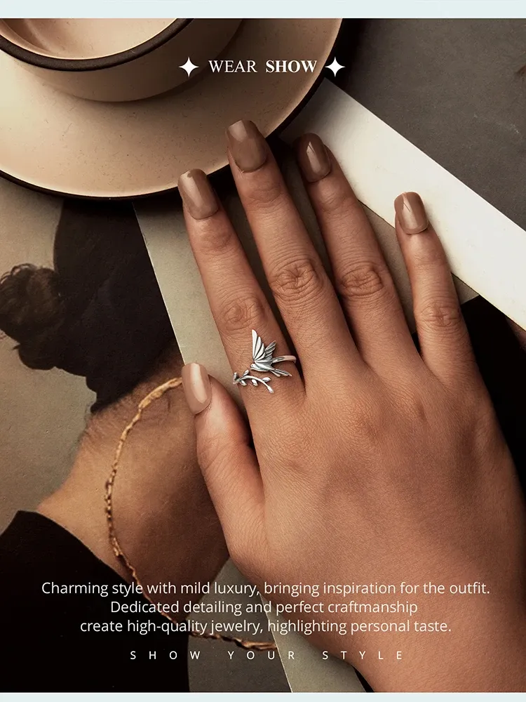 Bague colombe de la paix ouverte en argent 925 réglable Bamoer