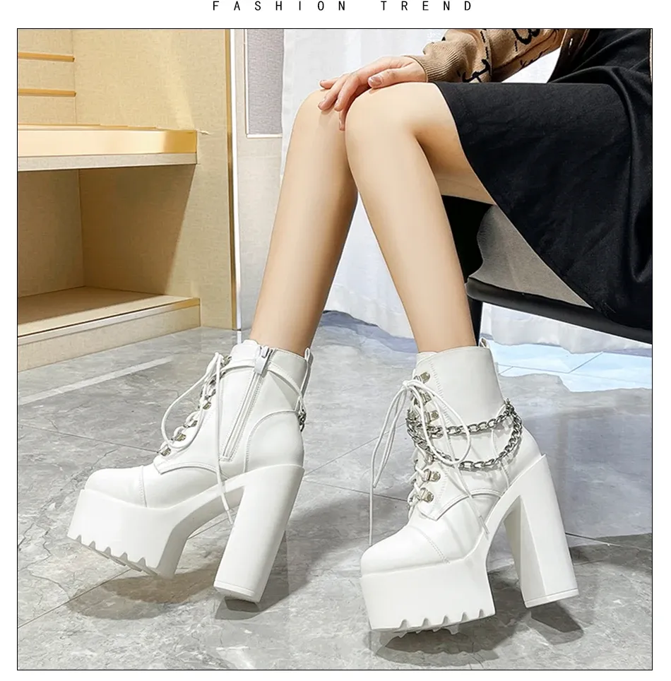 Bottines punk à talon haut et chaîne Gdgydh
