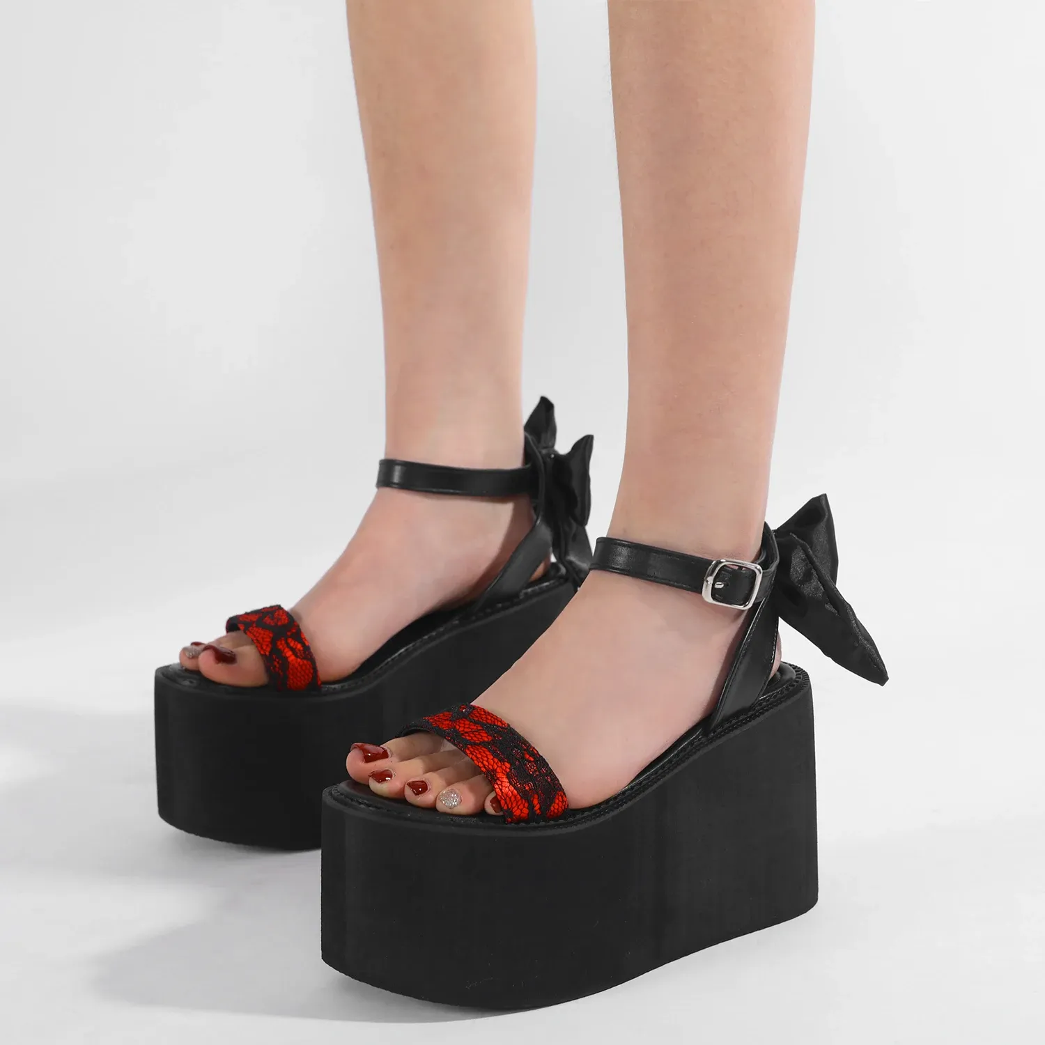 Sandales compensées rétro à grand nœud Gdgydh