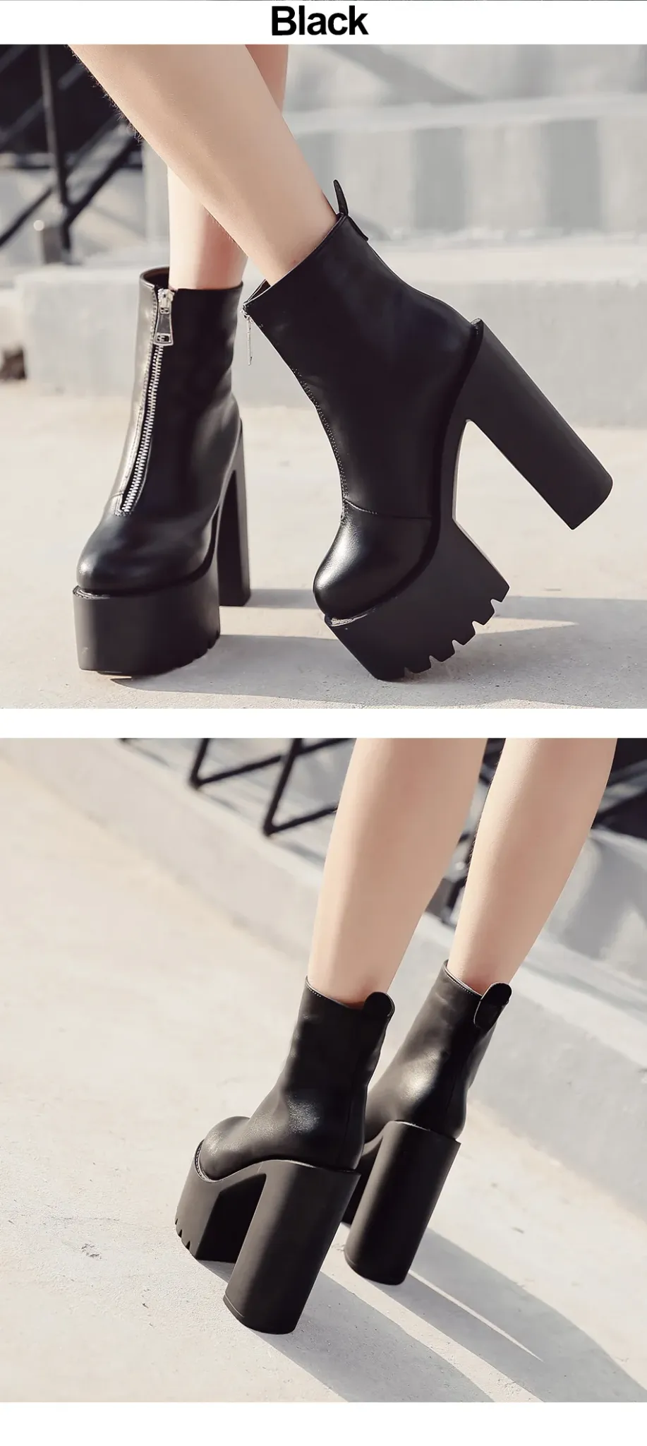 Bottines à plateforme noire Gdgydh à talon carré