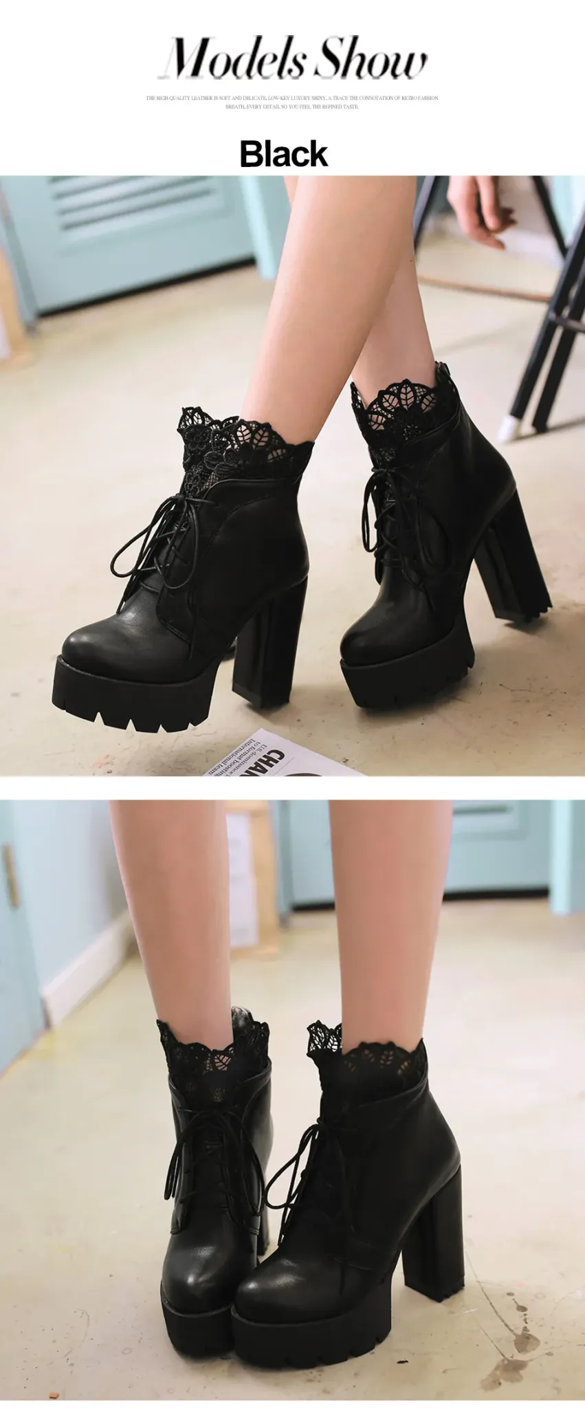 Bottines à plateforme lacées Gdgydh en PU noir