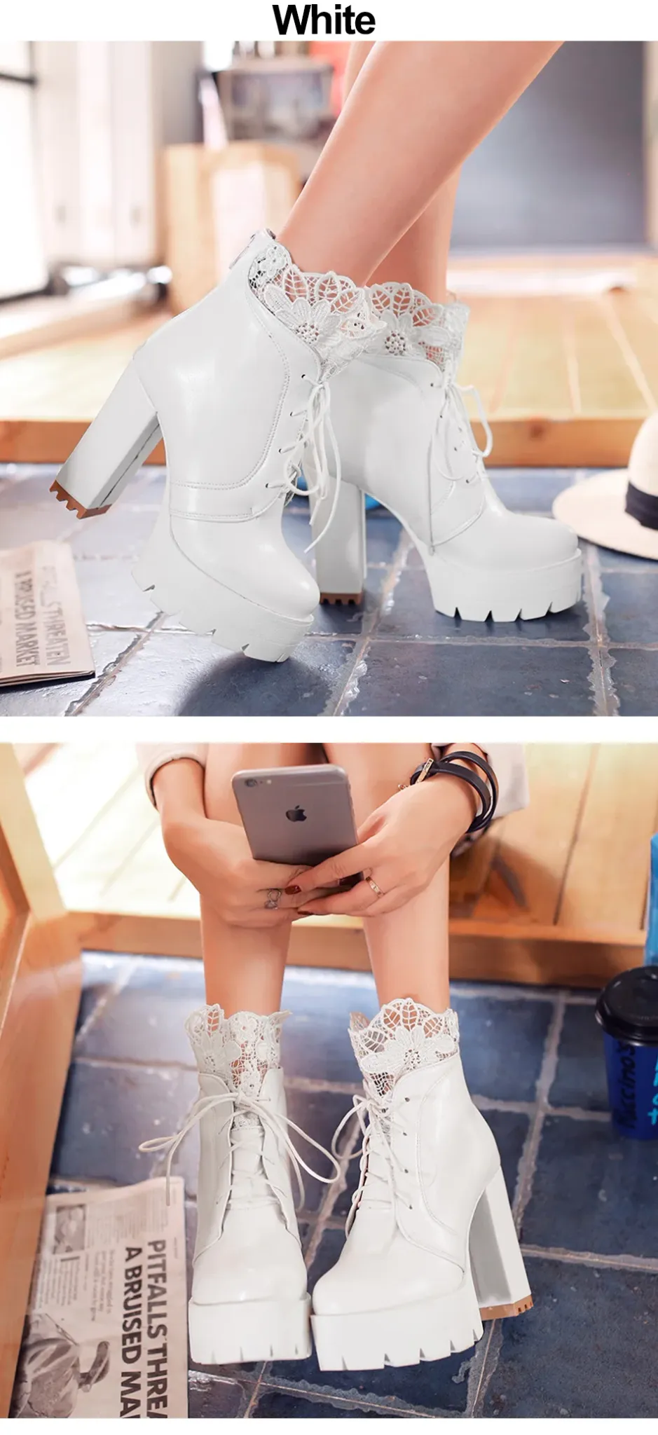 Bottines à plateforme lacées Gdgydh en PU noir