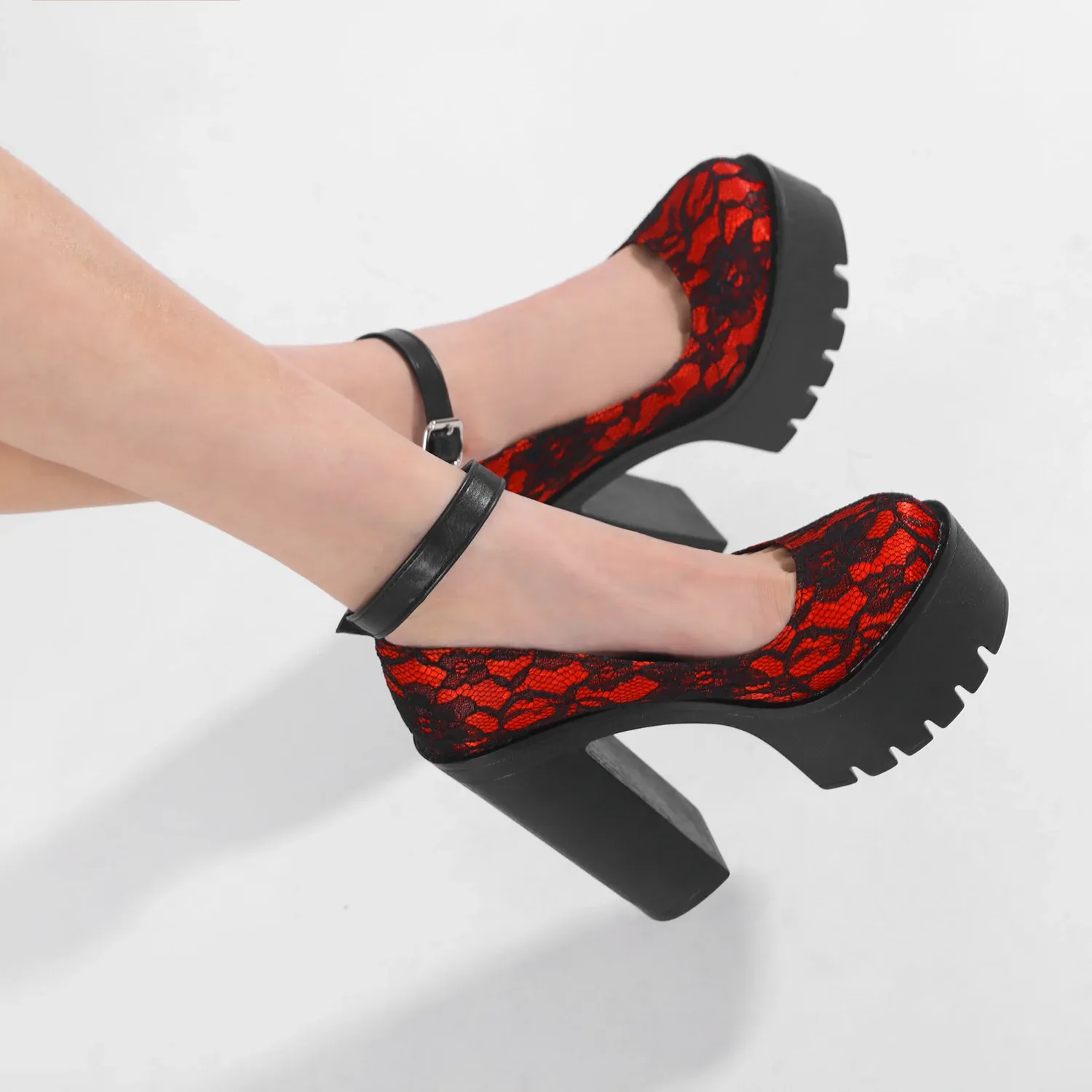 Escarpins Mary Jane rouges à plateforme Gdgydh