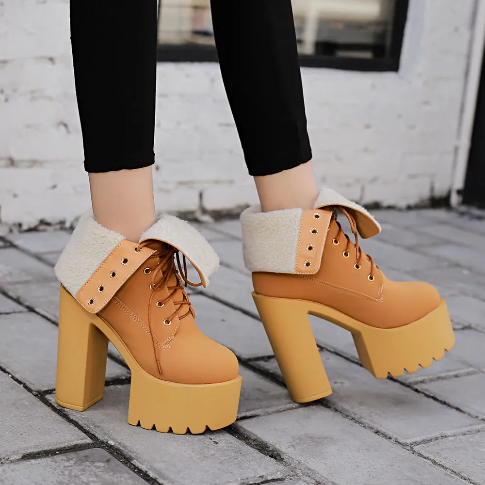 Bottes mi-mollet à plateforme Gdgydh en PU doublé fourrure