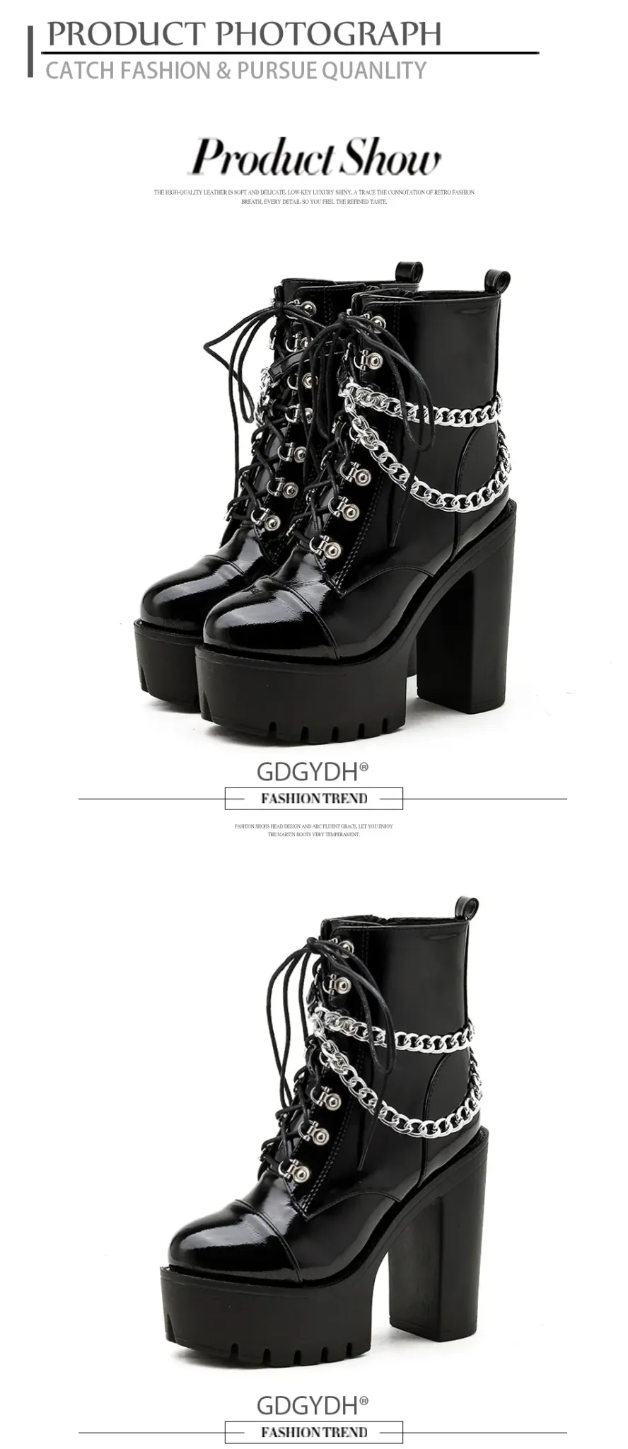 Bottines gothiques à talon haut et chaîne Gdgydh