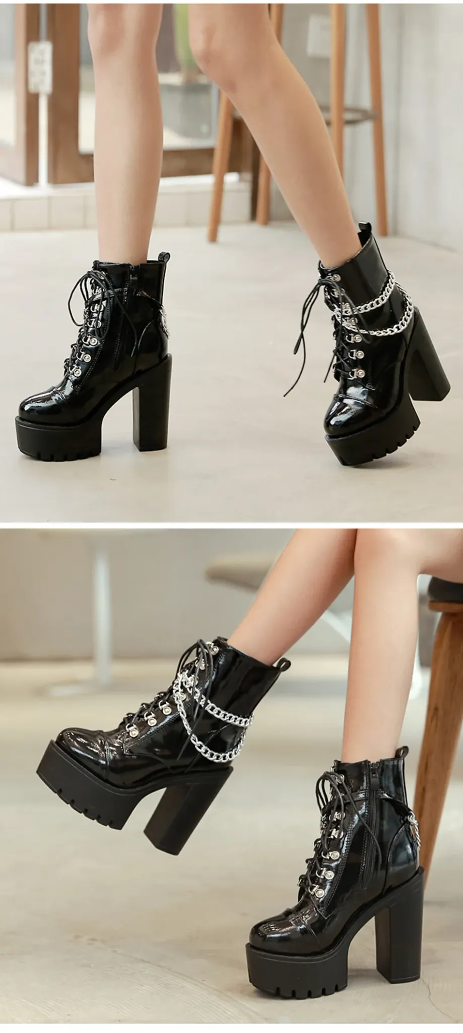 Bottines gothiques à talon haut et chaîne Gdgydh