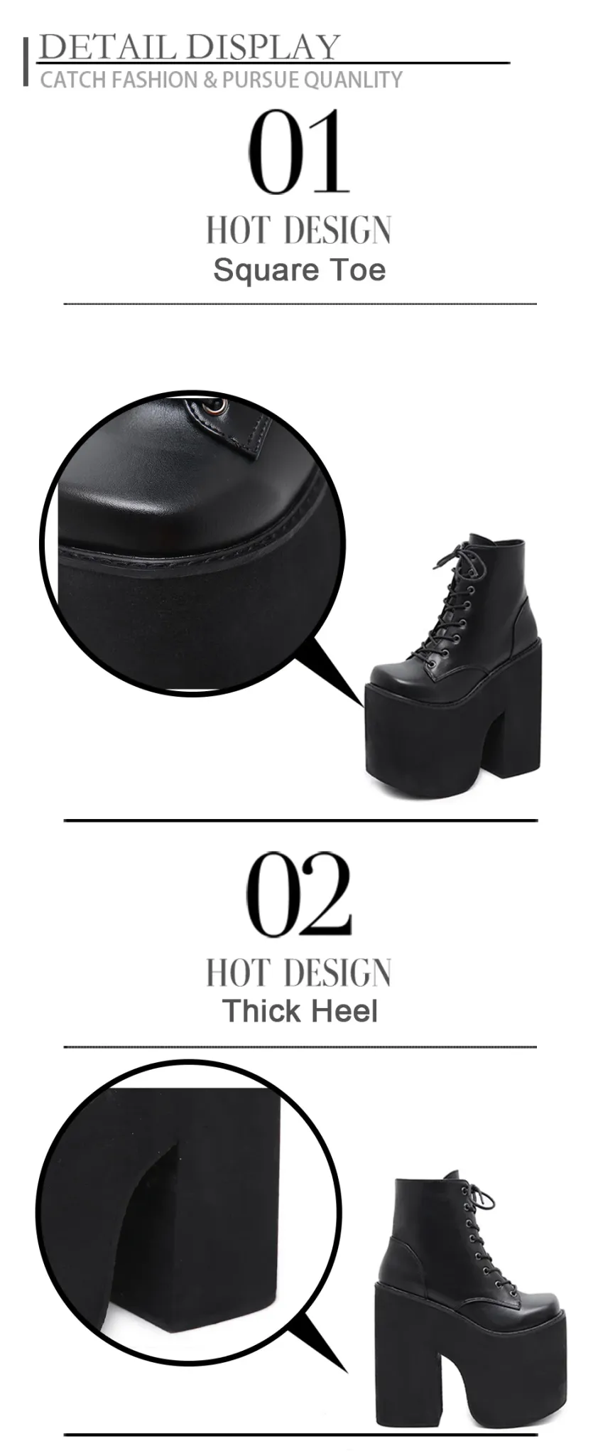 Bottines Y2K à plateforme et talon carré pour femme