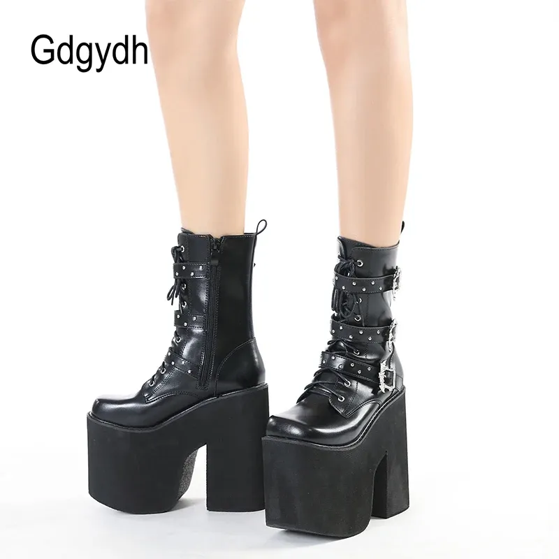 Bottes mi-mollet gothiques à plateforme et talon carré Gdgydh