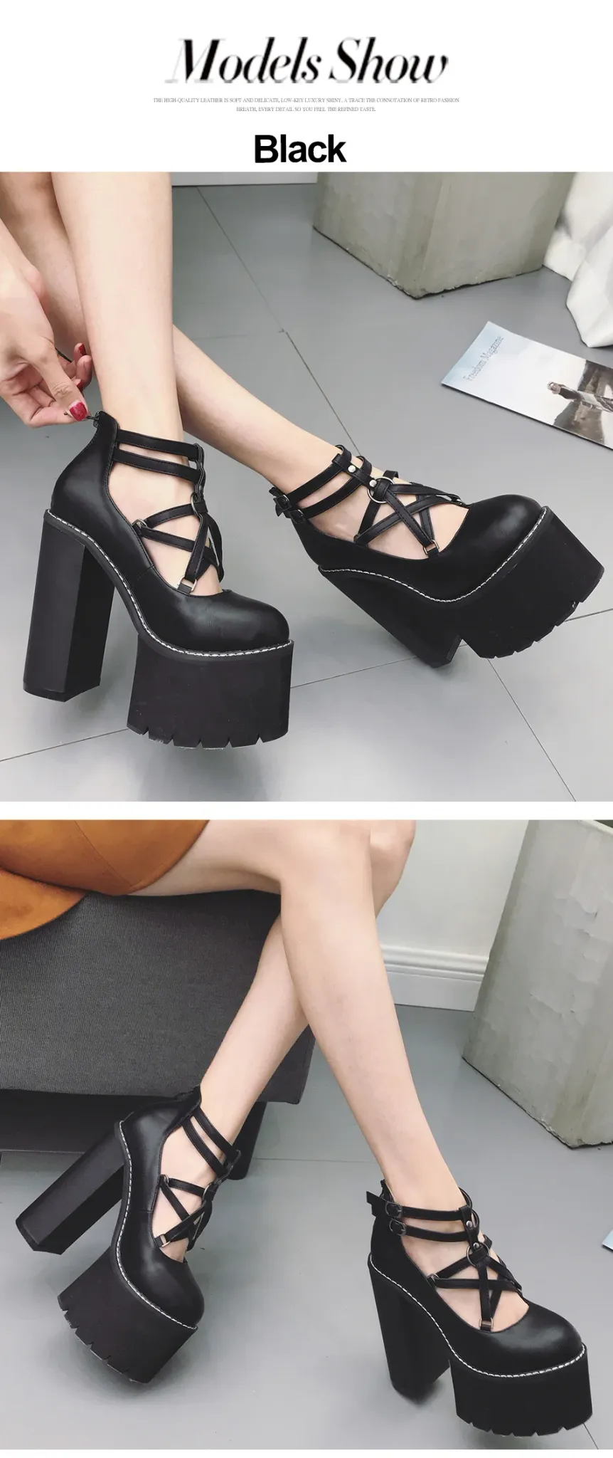 Escarpins gothiques à plateforme et talon carré Gdgydh