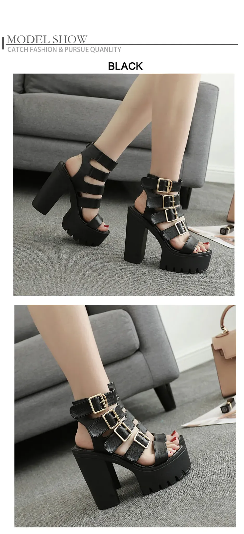 Sandales gladiateur à plateforme et talon carré Gdgydh