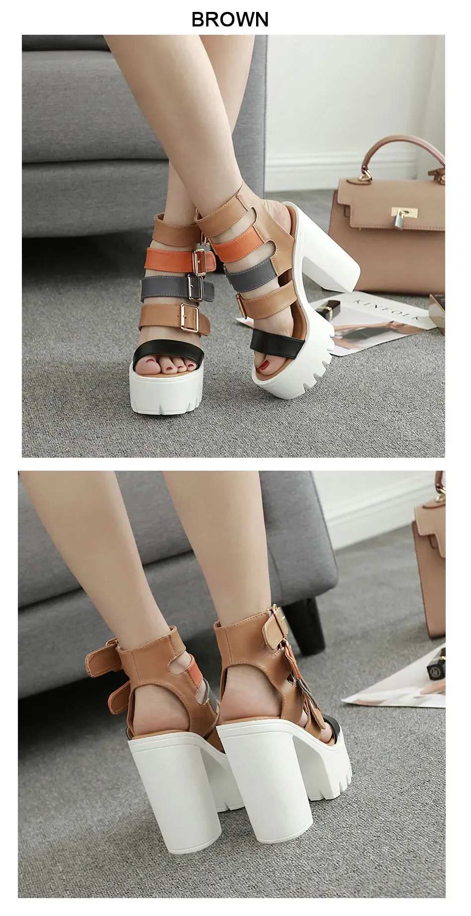 Sandales gladiateur à plateforme et talon carré Gdgydh