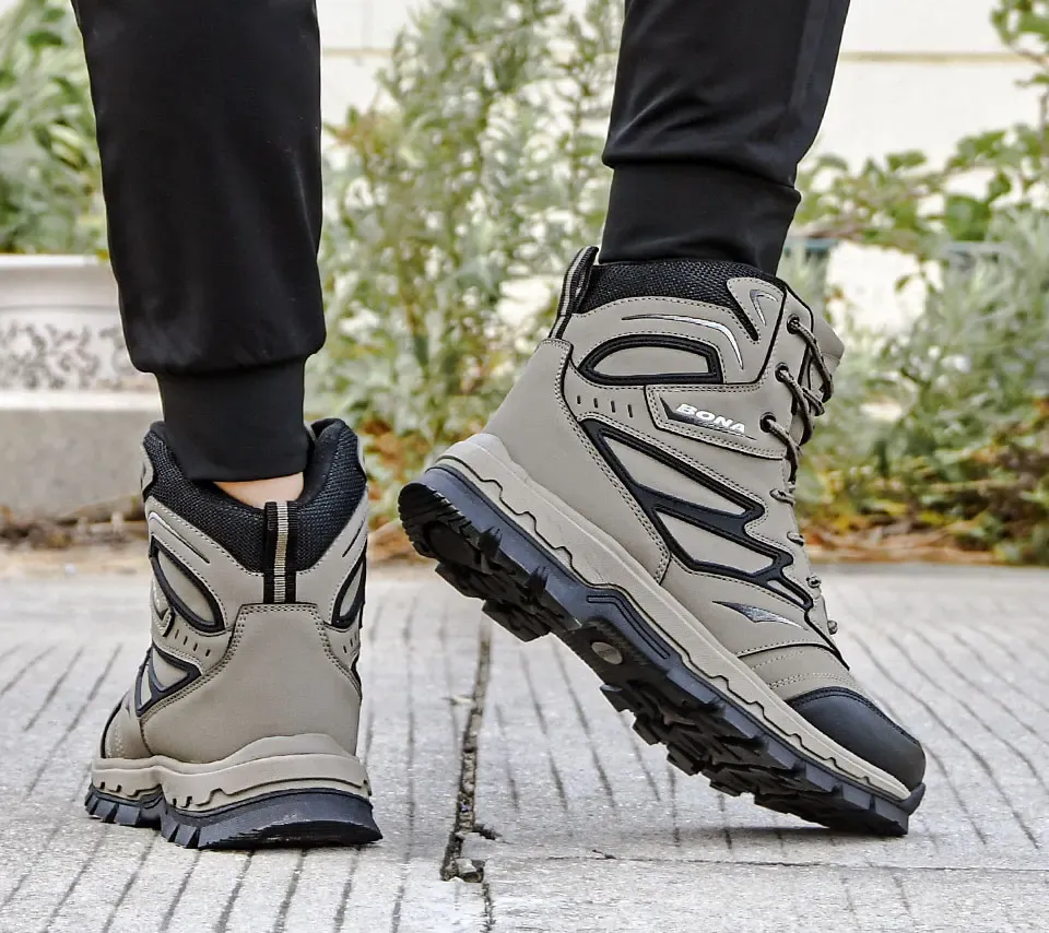 BONA Bottes montantes en cuir doublées peluche pour homme