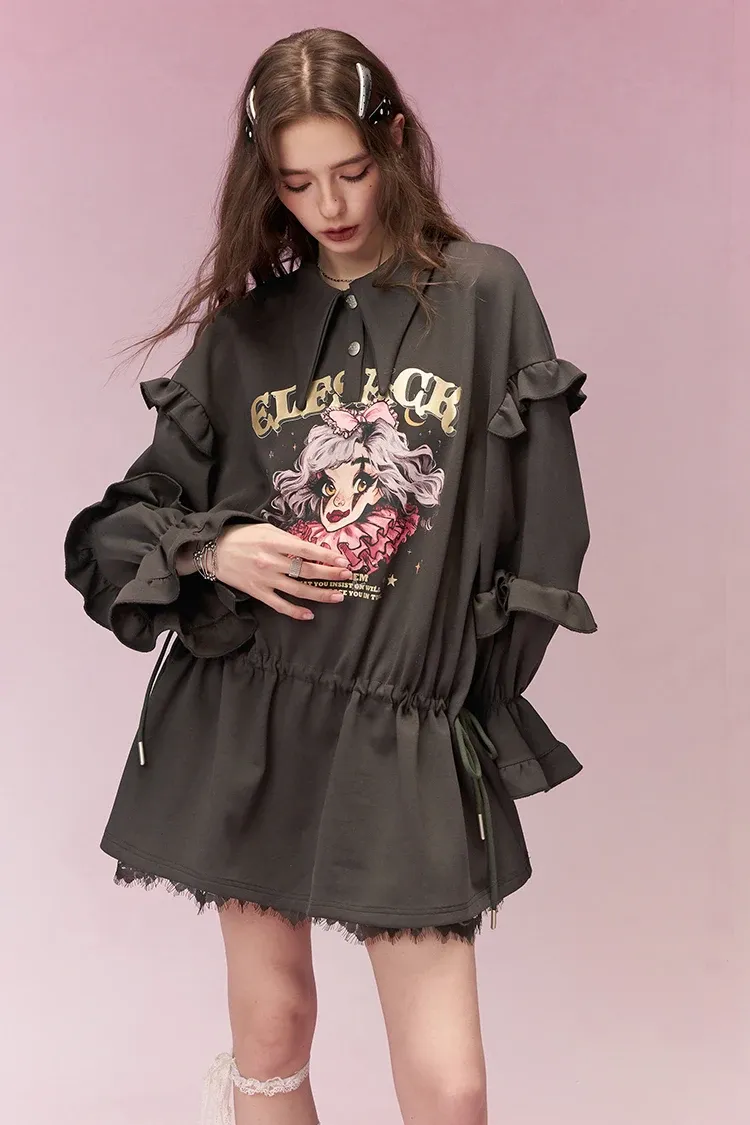 Robe courte ELFSACK en dentelle imprimée à col chemise