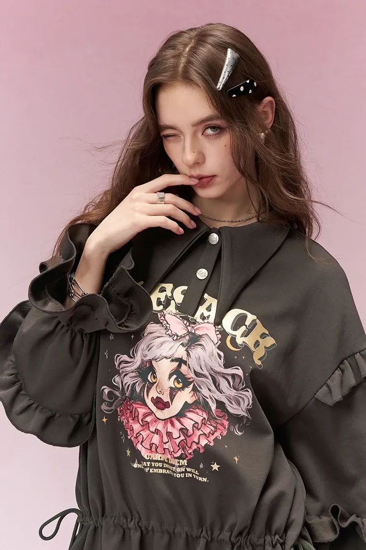 Robe courte ELFSACK en dentelle imprimée à col chemise