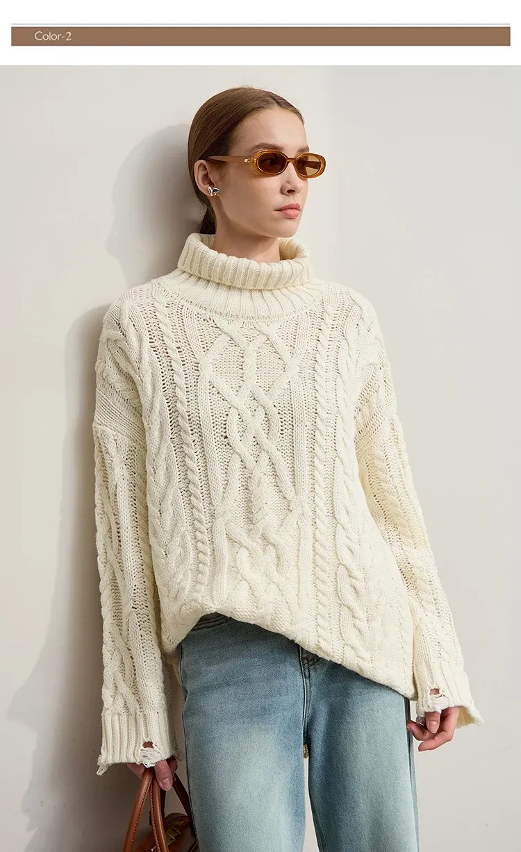 Pull col roulé AMII en maille ample pour femme, hiver 2025