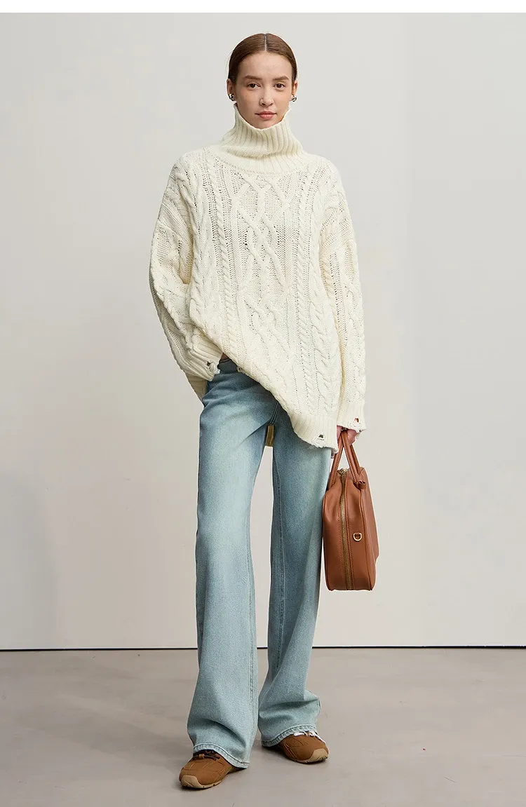 Pull col roulé AMII en maille ample pour femme, hiver 2025