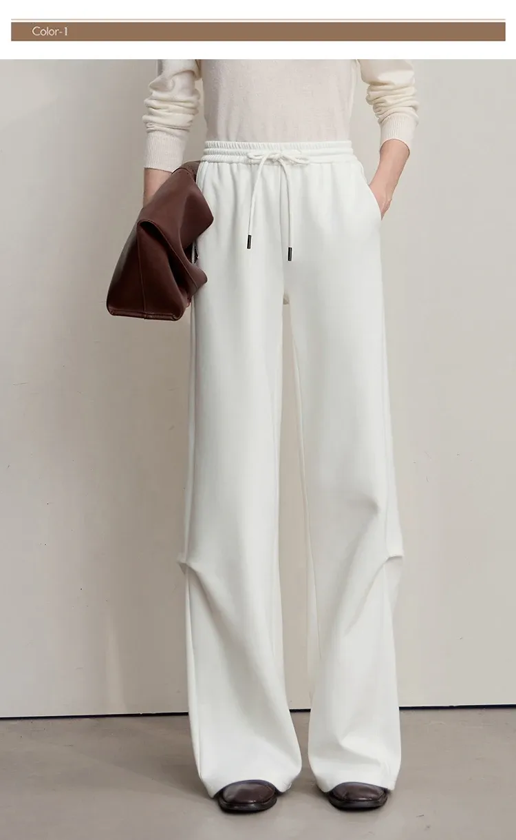 Pantalon AMII femme en maille coton, jambe large et coupe fluide