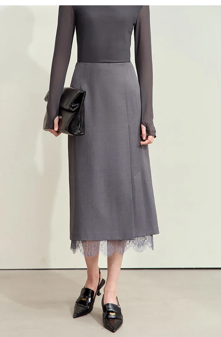 Jupe midi AMII en dentelle patchwork à coupe droite