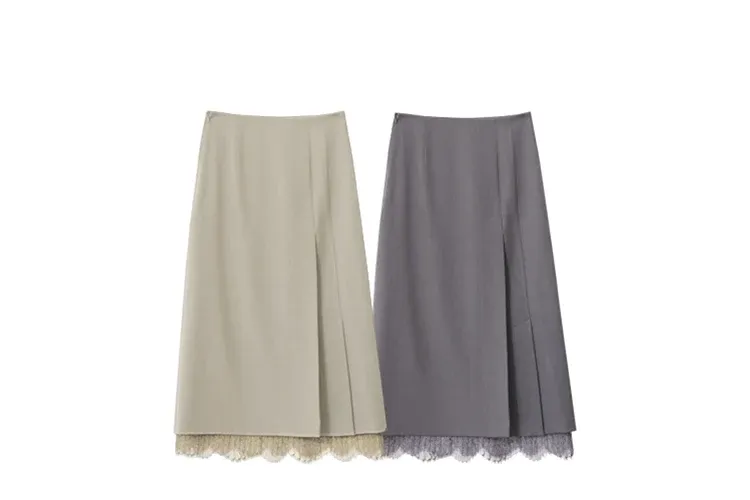 Jupe midi AMII en dentelle patchwork à coupe droite