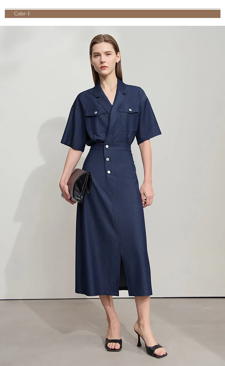 Robe chemise droite AMII en denim souple pour bureau