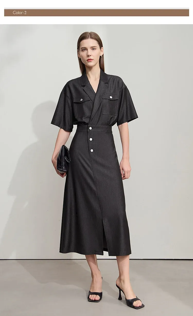 Robe chemise droite AMII en denim souple pour bureau