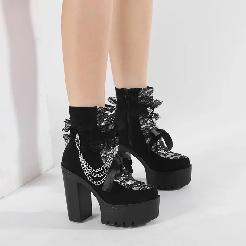 Bottines gothiques vintage à plateforme et talon carré Gdgydh