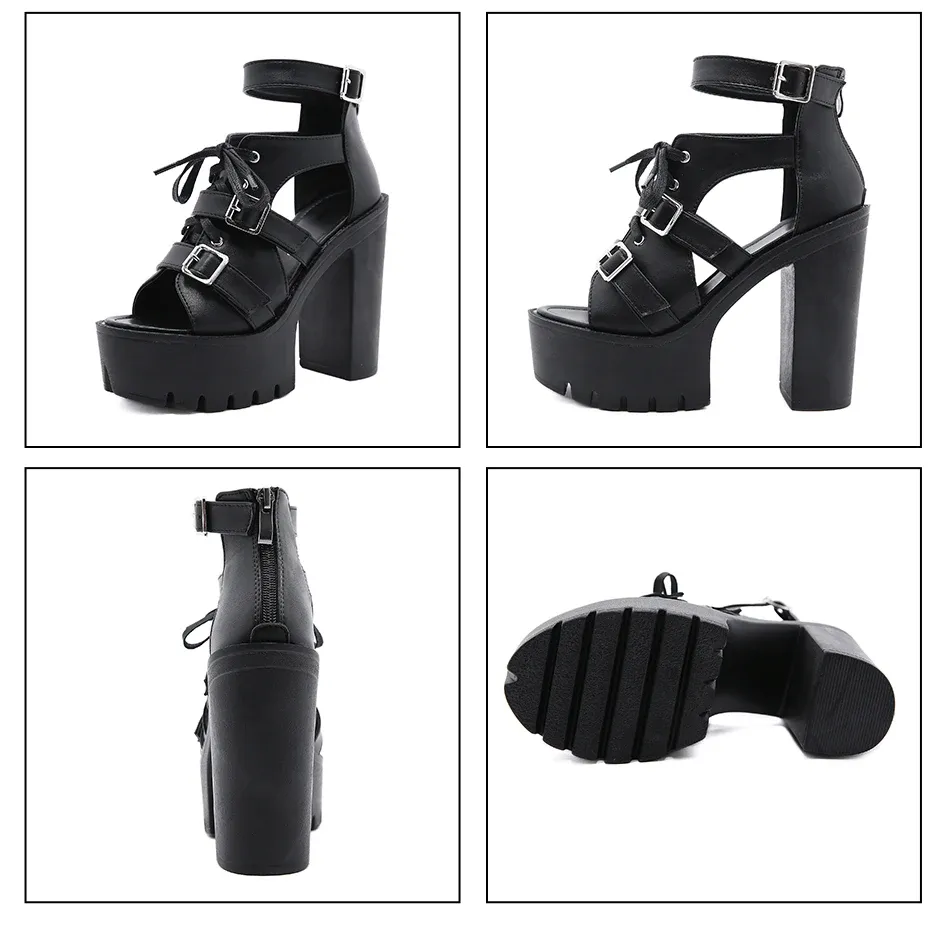 Sandales gothiques à plateforme noire pour femme Gdgydh