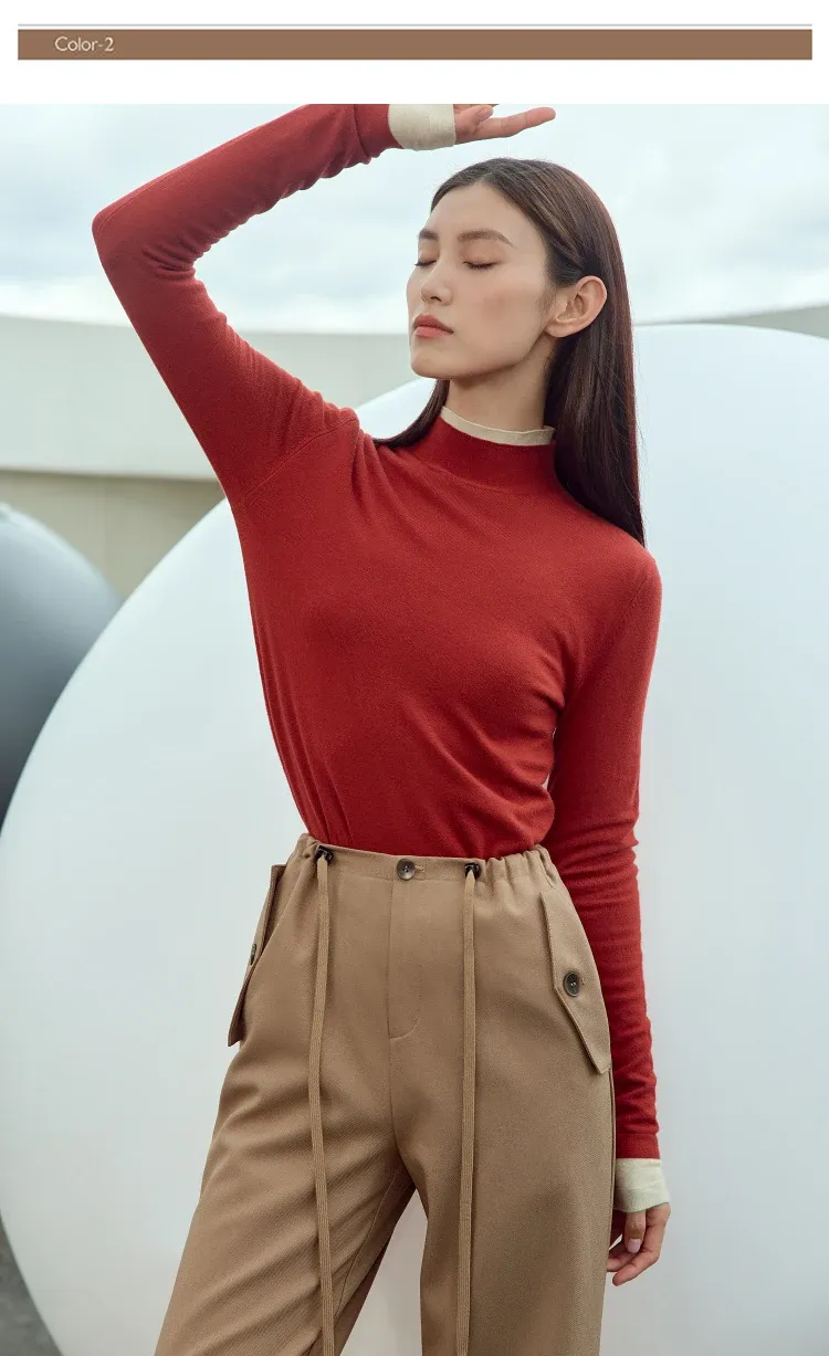 Pull col montant AMII en maille fine, coupe slim